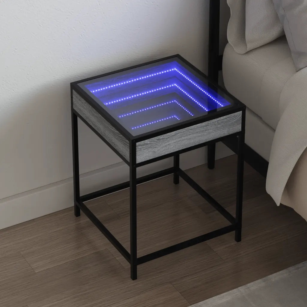 Comodino | Armadio da Notte | Mobiletto da notte con LED Infinity Grigio Sonoma 40x40x51 cm