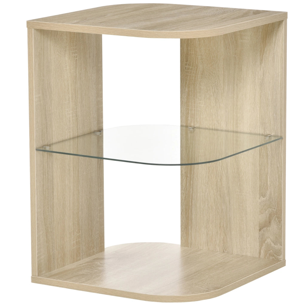Tavolino da salotto con ripiani ¨C zephmum ¨C vetro temperato, legno naturale