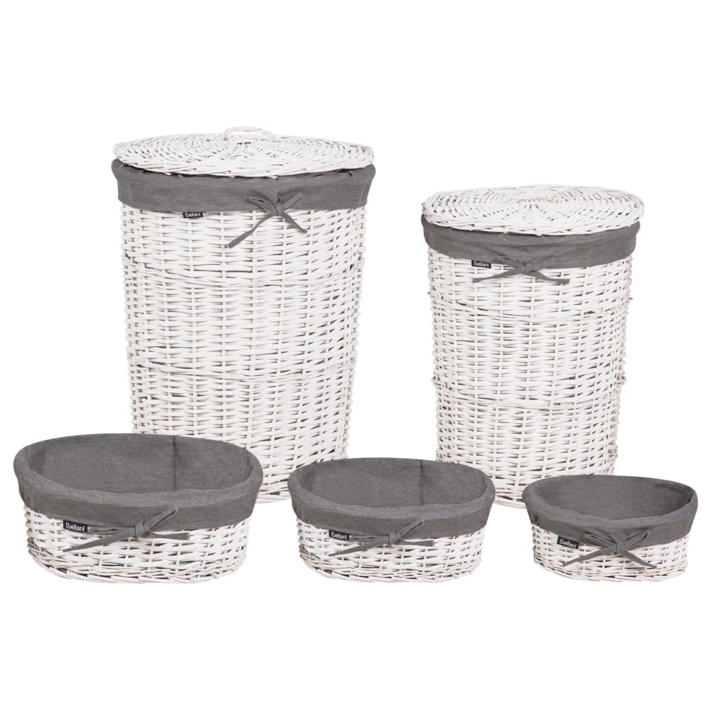 Set di 5 cesti per la biancheria in legno di salice moderno grigio stile moderno