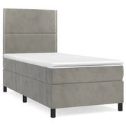 Letto singolo | Letto per adulti | Giroletto a Molle con Materasso Grigio Chiaro 100x200cm Velluto