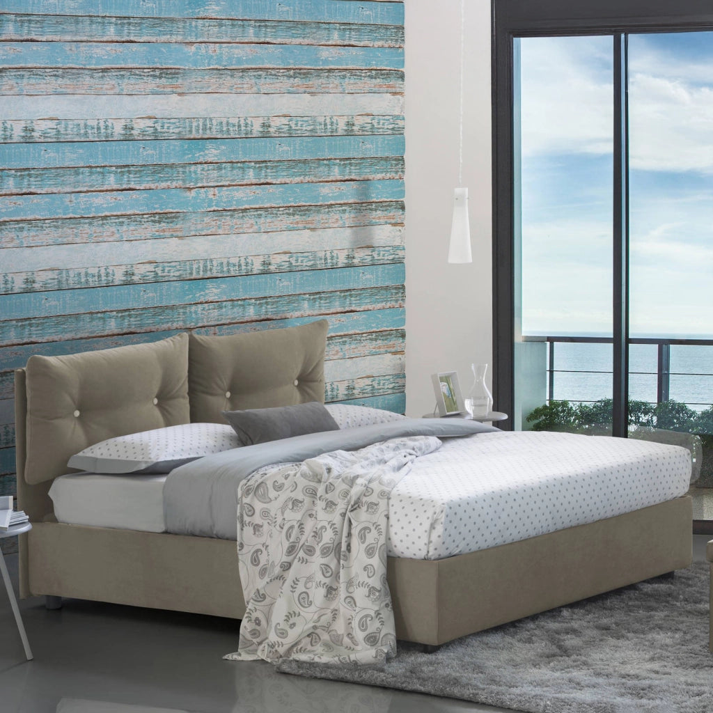 Letto singolo Amaro, Letto contenitore con rivestimento in tessuto, Made in Italy, Apertura frontale, adatto per materasso cm 80x190, Tortora