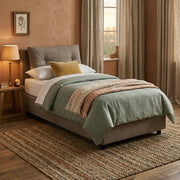 Letto singolo Amaro, Letto contenitore con rivestimento in tessuto, Made in Italy, Apertura frontale, adatto per materasso cm 80x190, Tortora