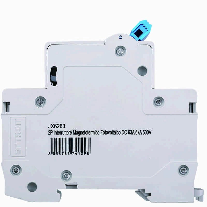 Interruttore Magnetotermico Fotovoltaico 2P DC 500V 63A 6kA Occupa 2 Moduli DIN