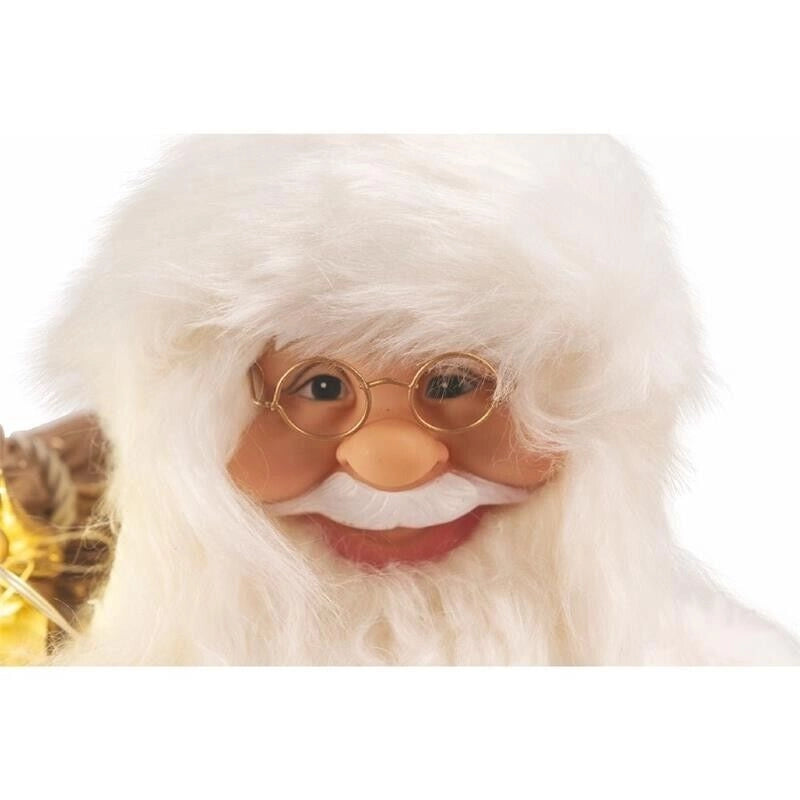 BABBO NATALE A PUPAZZO COLORE ORO BIANCOCON SACCO E 12 LED H62 CM