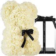 Trade Shop - Orsacchiotto Orsetto Orso Di Rose Con Fiori Artificiali Da 25cm San Valentino - Bianco