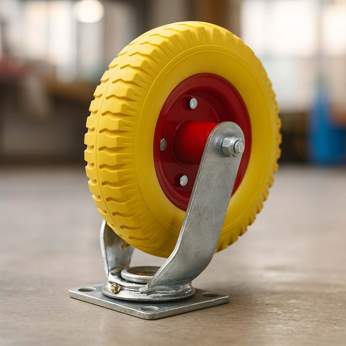 Set 4 ruote girevoli da trasporto, antiforatura, 220x58 mm, 100 kg/ruota, con piastra di montaggio