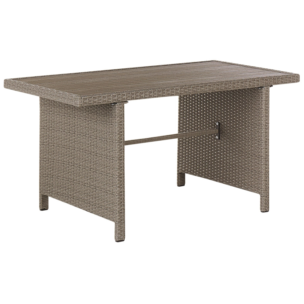Divano ad angolo da giardino Set grigio Rattan Sintetico Taupe Cuscini Divano a 5 posti Tavolo 2 ottomani Set da pranzo all'aperto