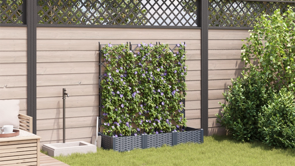 Vaso da Giardino con Trellis 3 pz Grigio 120x40x125.5 cm