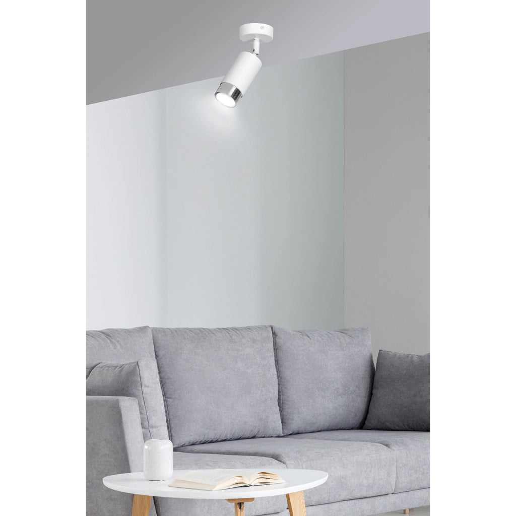 Faretto Orientabile 1 Luce Ragnar A Cilindro In Acciaio Bianco E Cromo