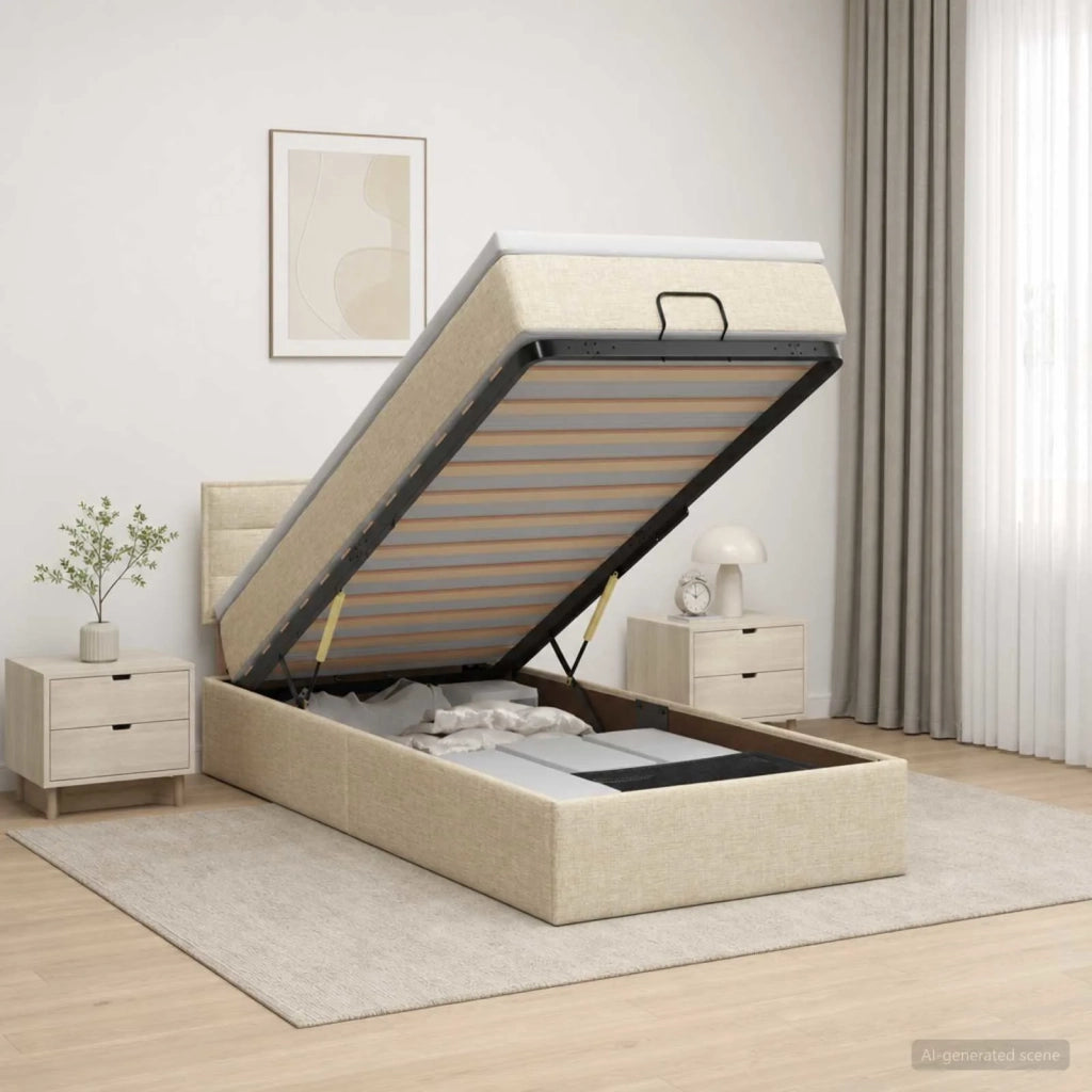 Letto ottomano con materasso Crema 100 x 200 cm Tessuto 3456224