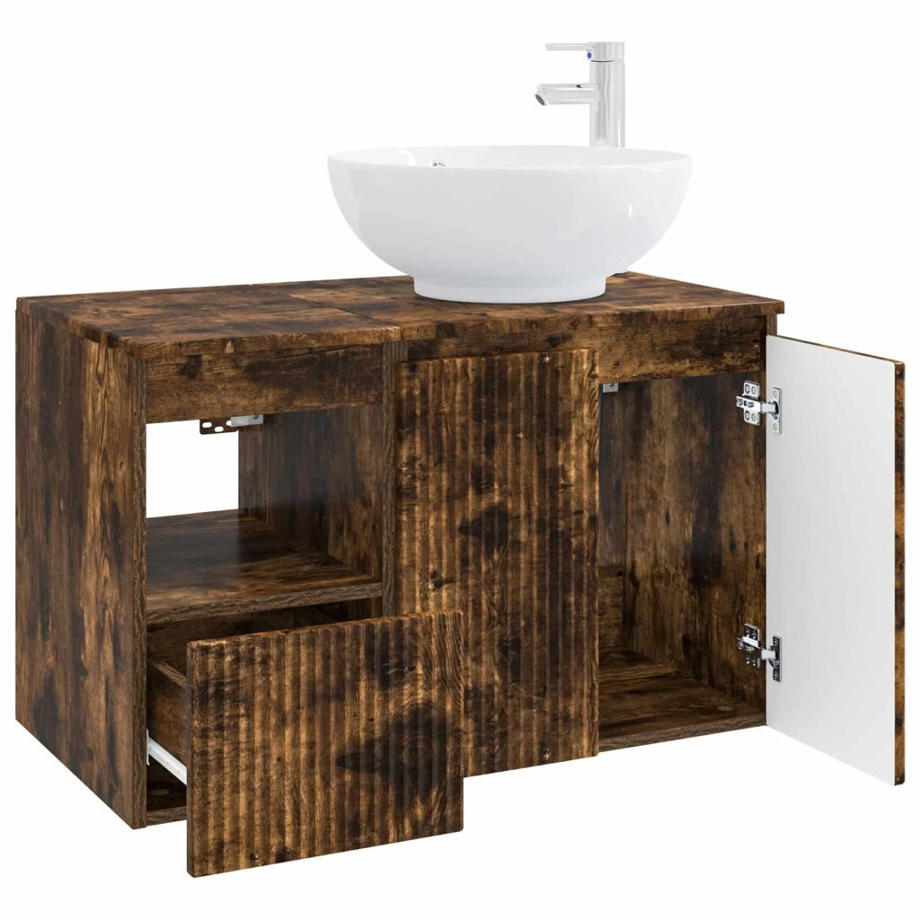 Set di mobili per il bagno 2 pz Rovere Fumo 3404089
