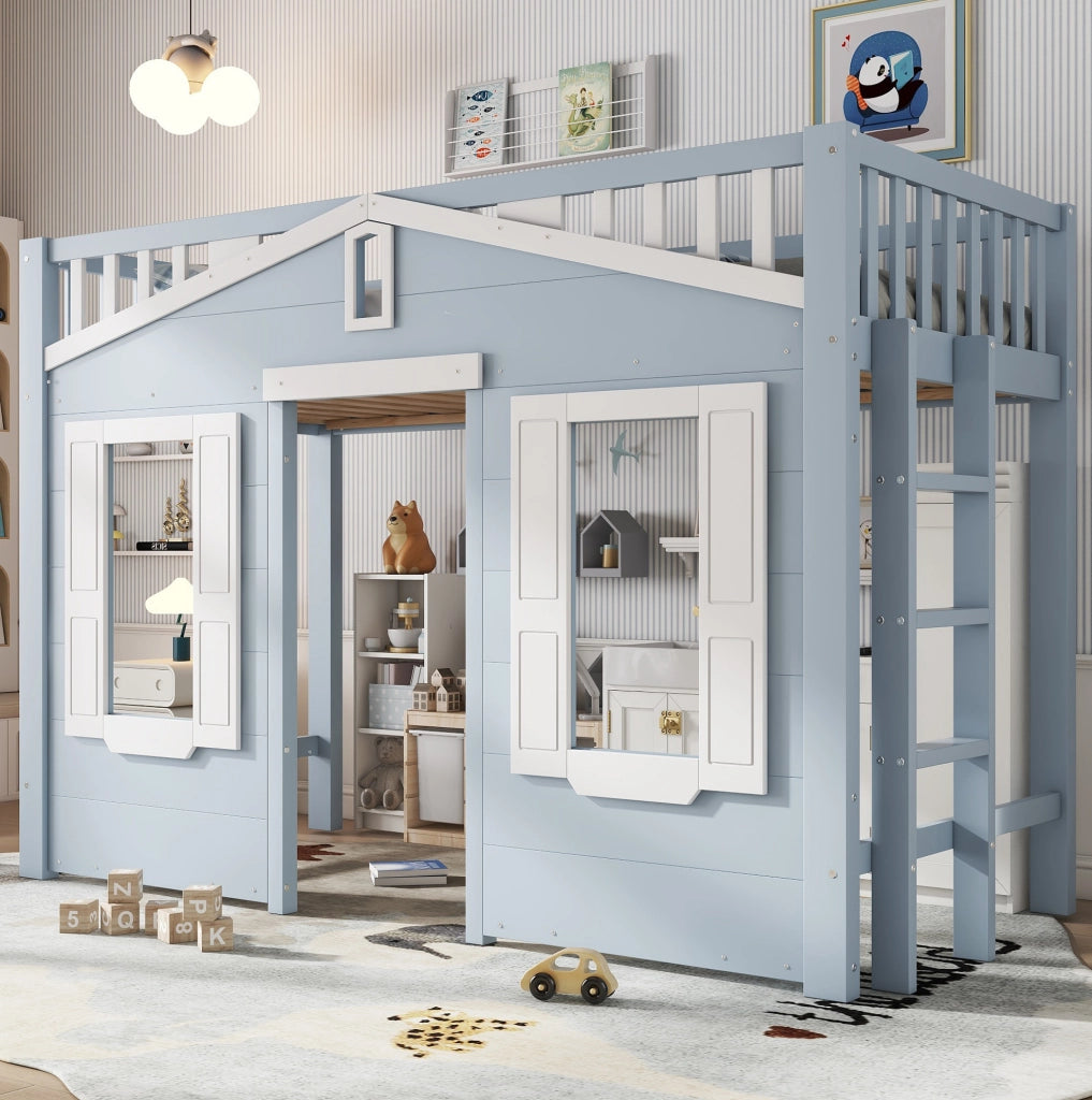 Letto a soppalco per bambini blu 90x200 cm