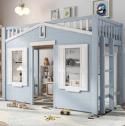 Letto a soppalco per bambini blu 90x200 cm