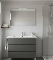 Mobile Bagno BALDER Già Montato 3 cassetti con piedini, lavabo e specchio Grafite 120x45 cm doppio lavabo