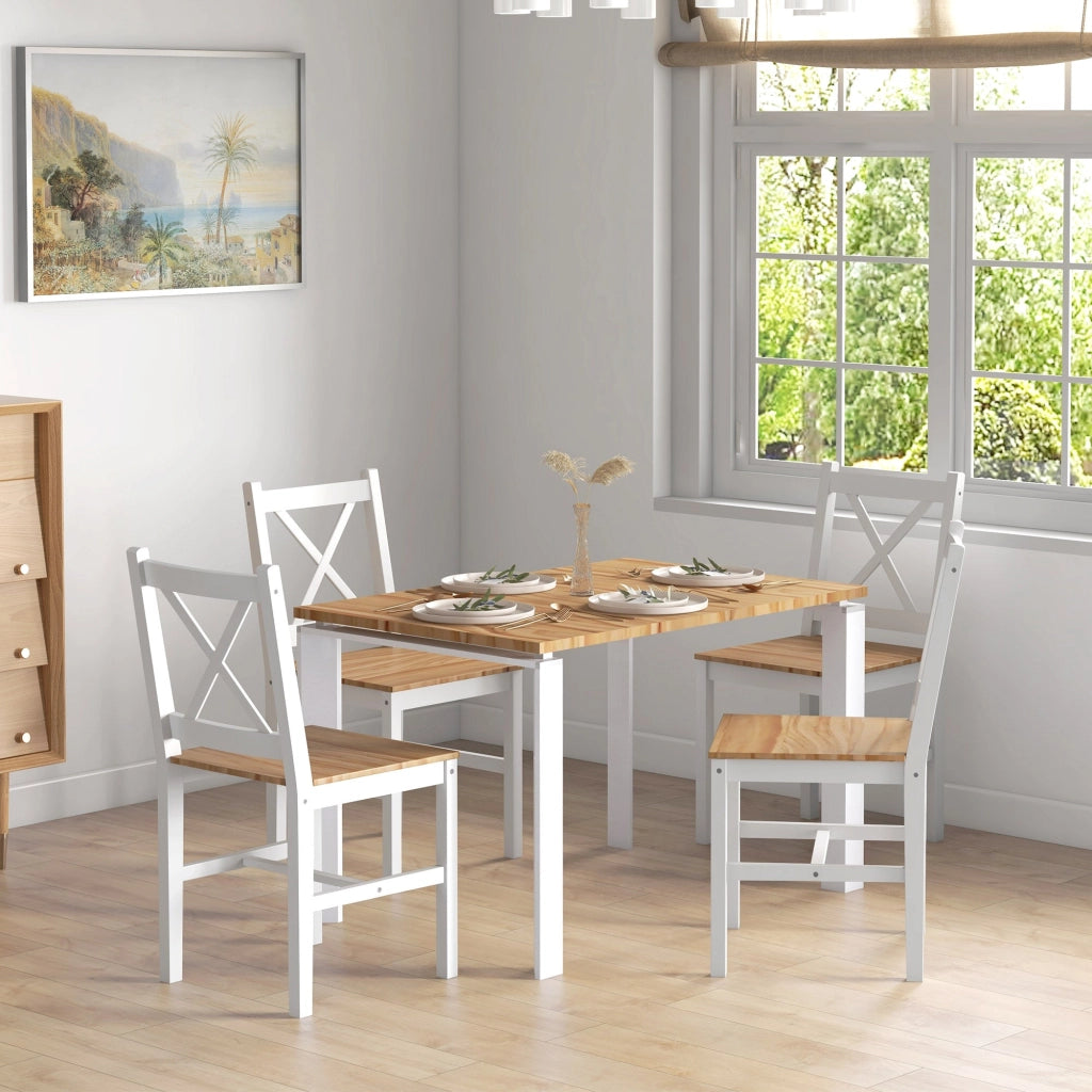 Set 4 Sedie per Cucina e Soggiorno con Schienale a Croce 41x46,5x86 cm in Legno di Pino Bianco e Rovere