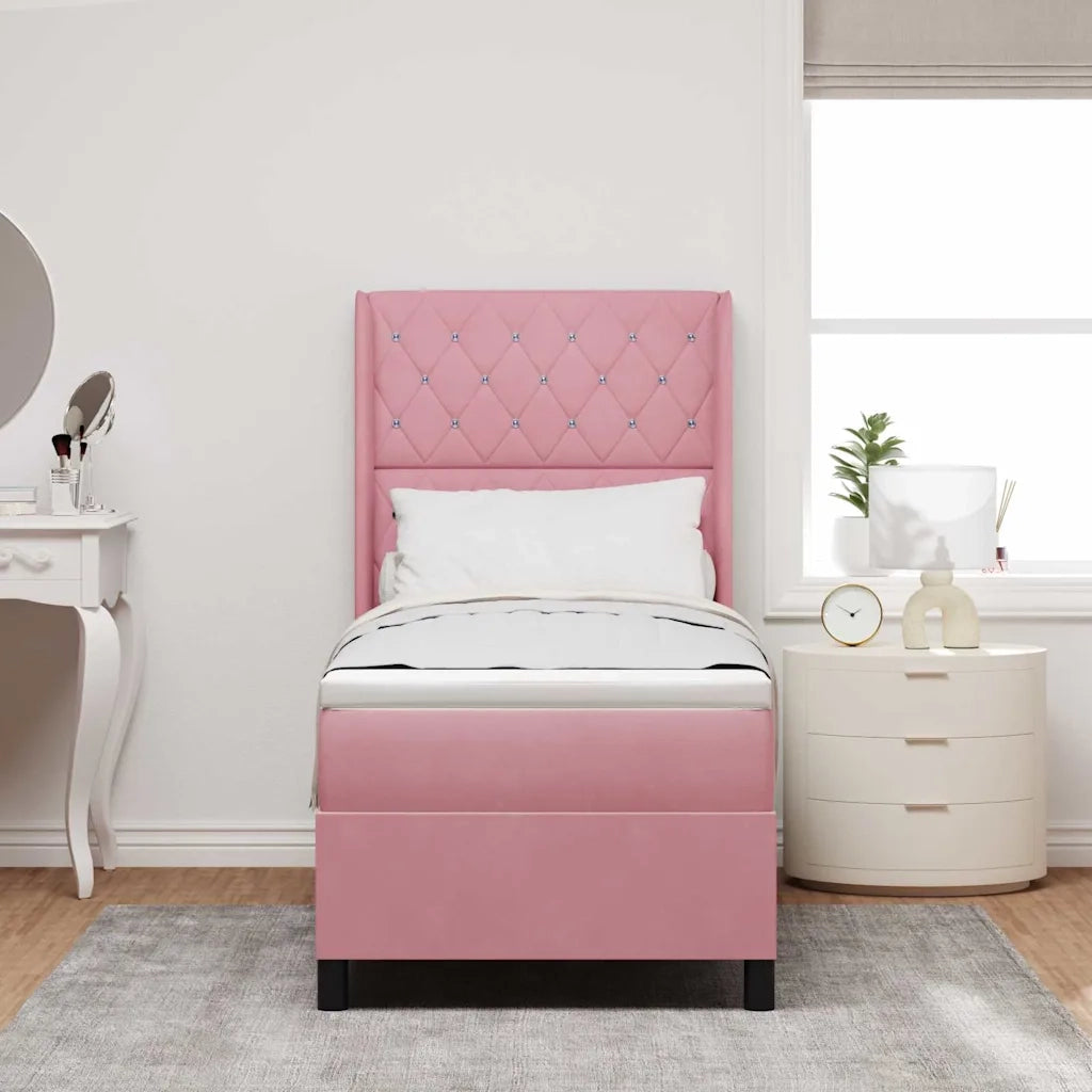 Letto con Box Springs LED e Materasso Rosa 80 x 200 cm Velluto 3343789