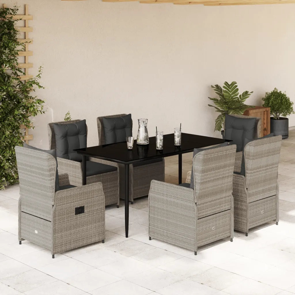 Set da Pranzo da Giardino 7 pz Cuscini Polyrattan Grigio Chiaro 3262900