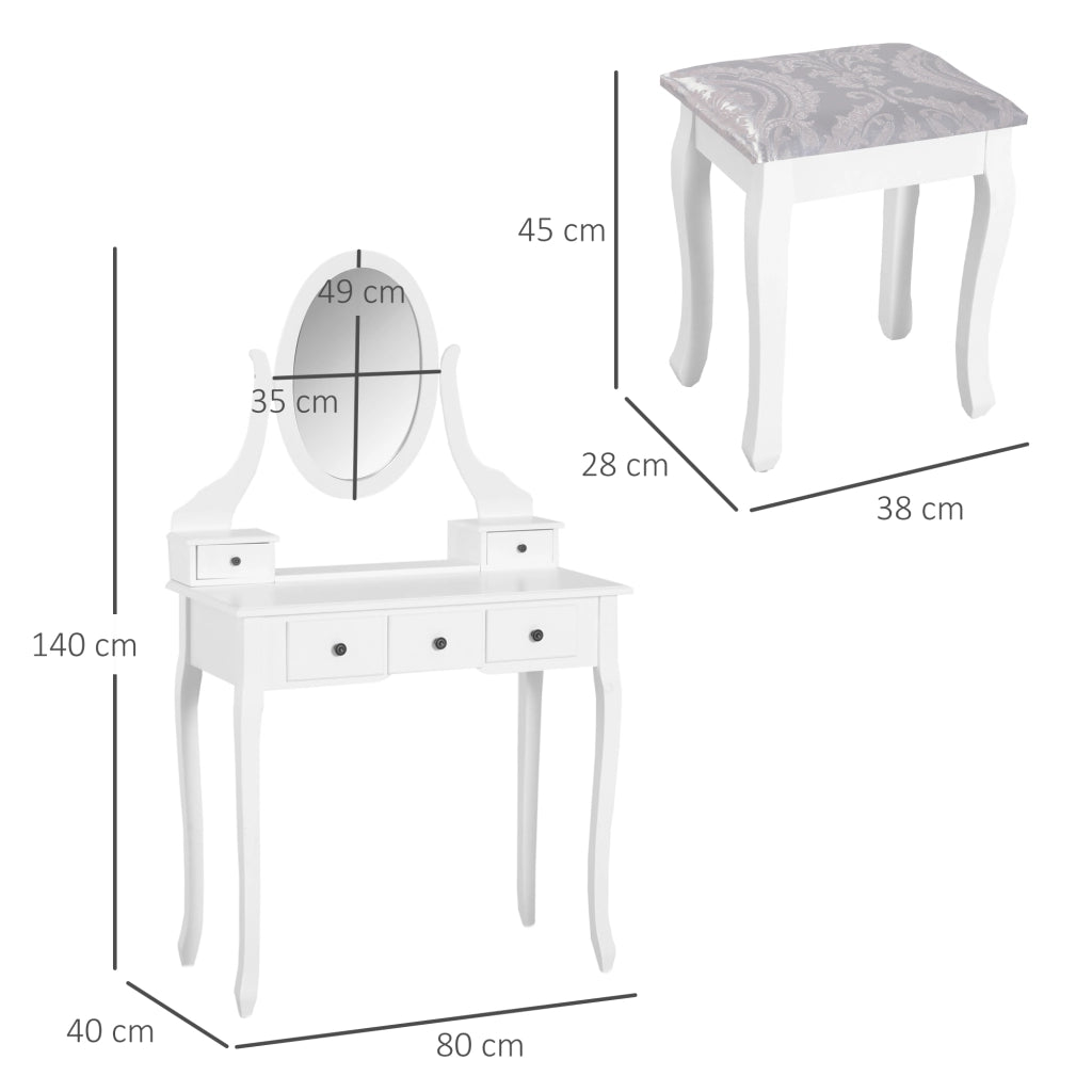 Tavolo trucco con specchio e 5 cassetti ¨C zephmum ¨C Bianco e nero