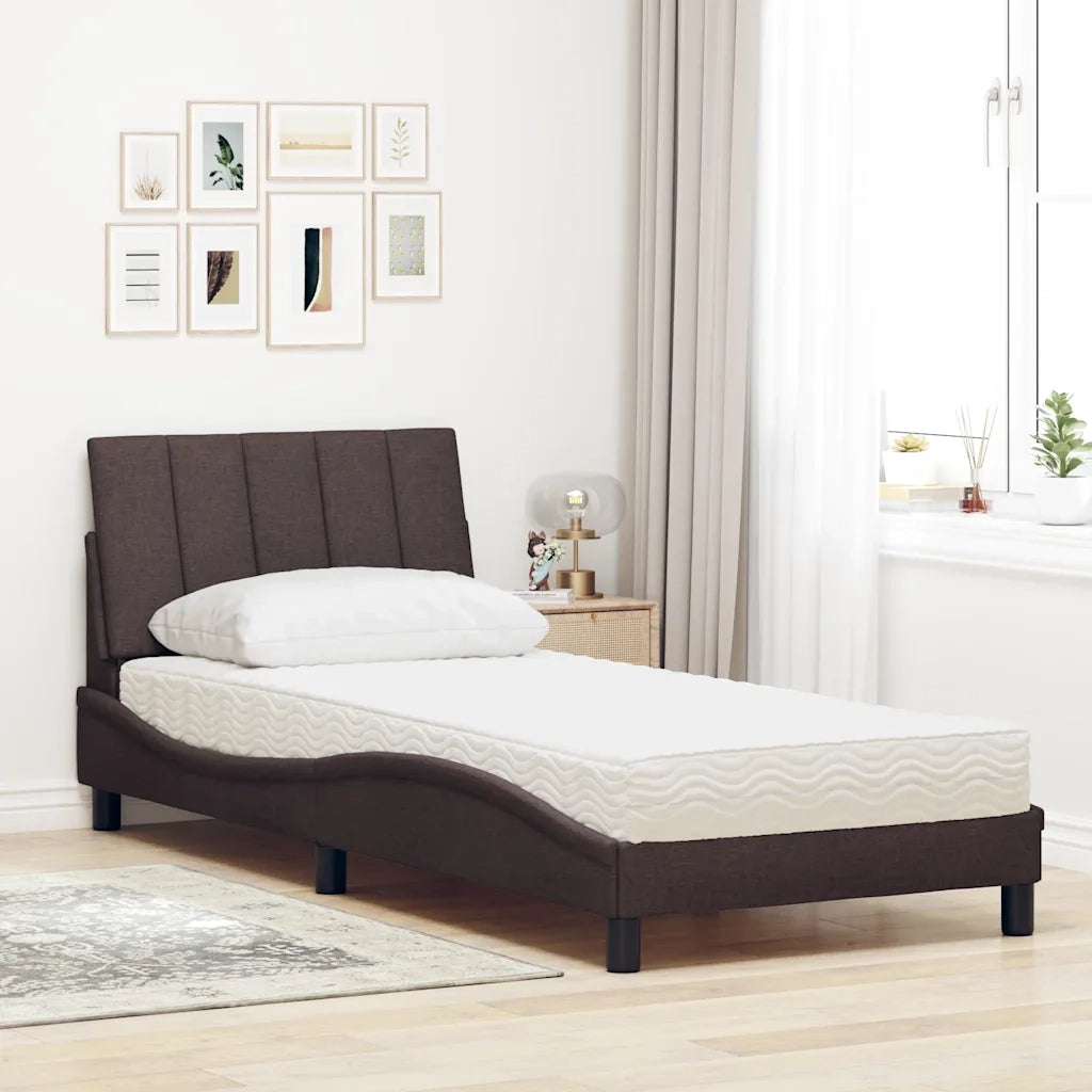 Letto con Materasso Marrone Scuro 90x200 cm in Tessuto