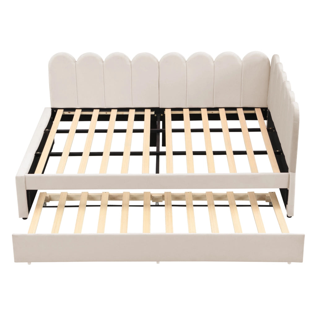 Letto imbottito 140x200 cm a L con letto estraibile in tessuto
