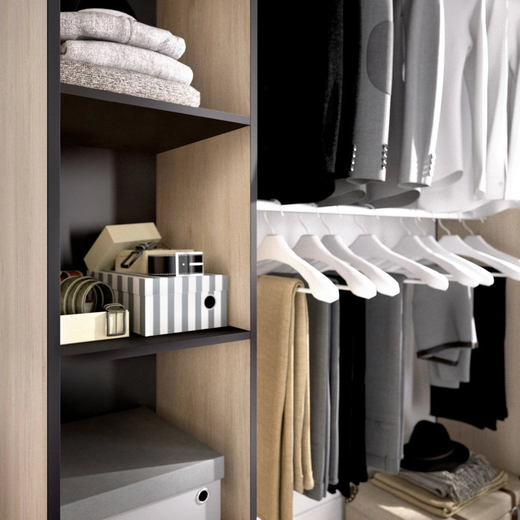 Guardaroba Acron, Struttura per cabina armadio, Mobile appendiabiti aperto allungabile, 180x50h205 cm, Rovere e Grigio