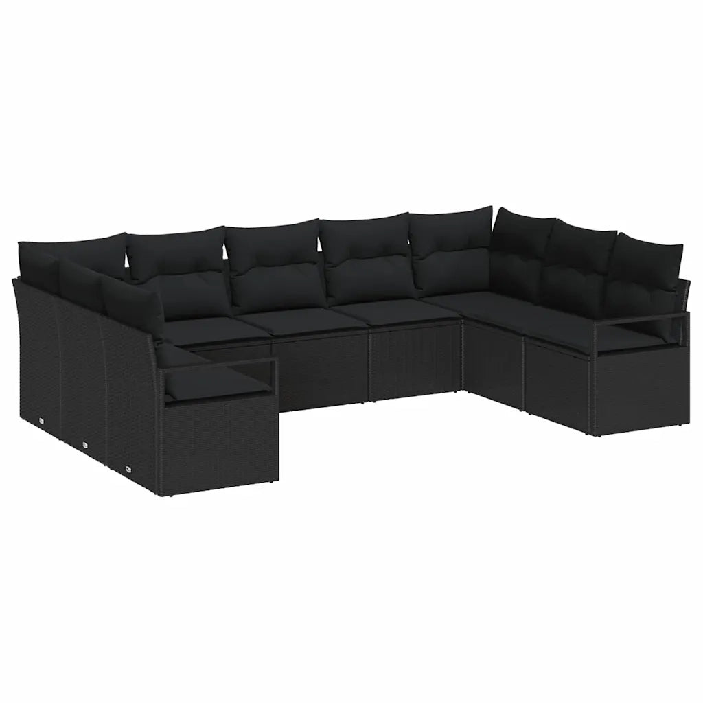 Set Divano da Giardino con cuscino 9 pcs Nero polyrattan 3355212