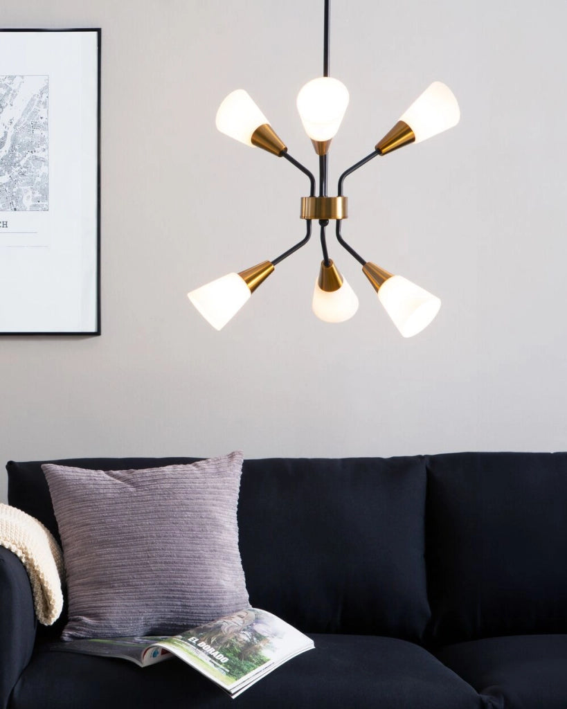 Lampada a Sospensione Montatura in Metallo dorato e Bianco Campana Paralumi Cavo Lungo Industrial