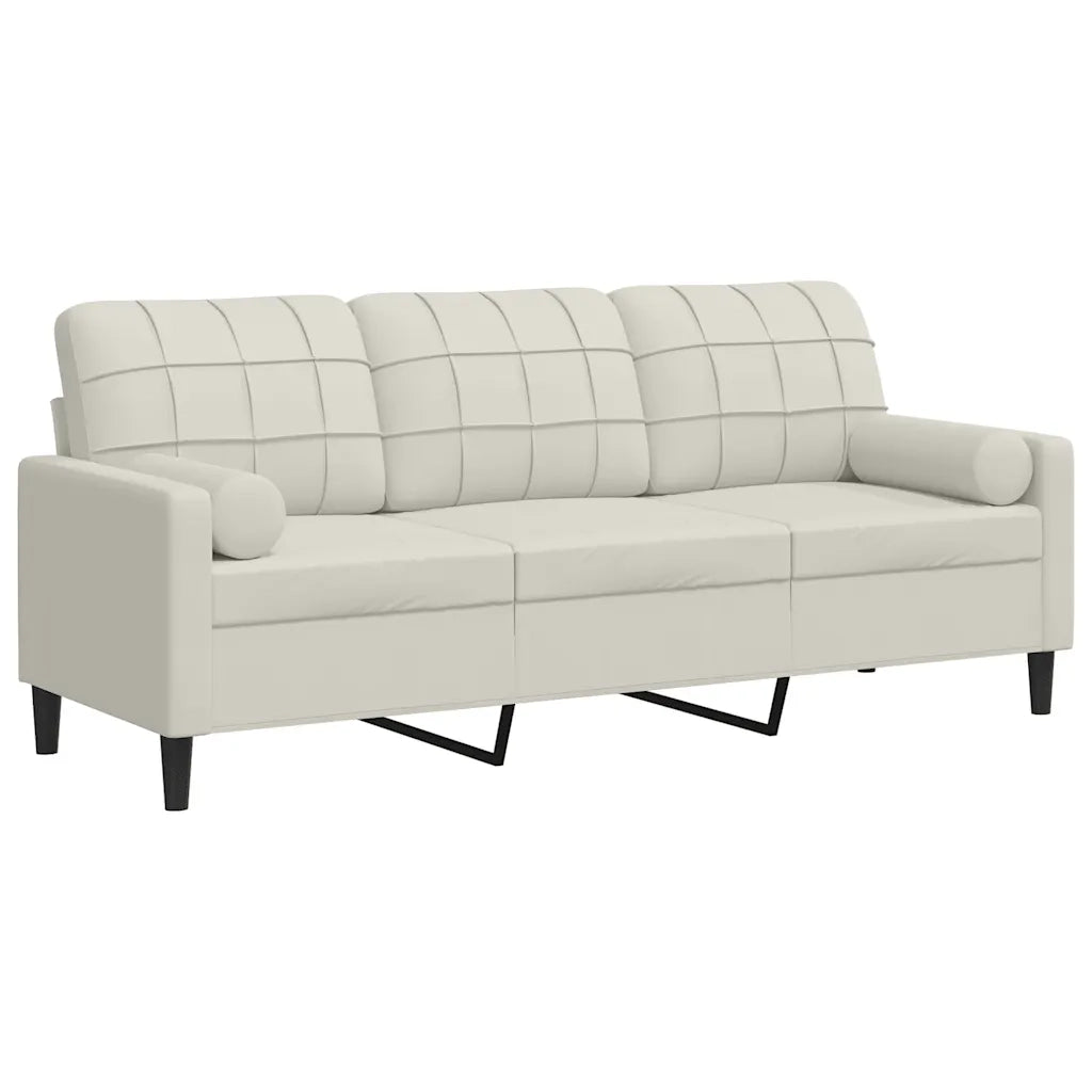 Divano a 3 Posti con Cuscini-Sofa 3 Posti con Cuscini Crema 180 cm in Velluto