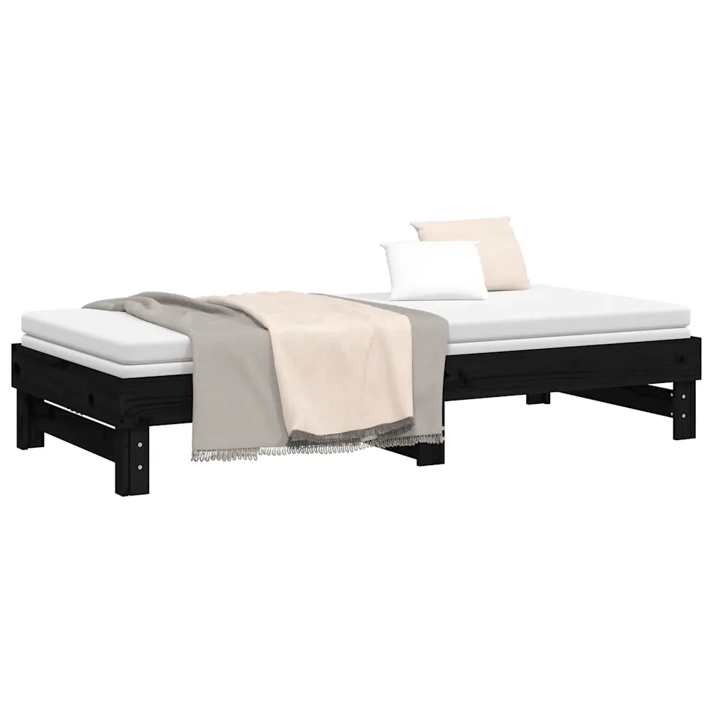 Dormeuse Estraibile Nera 2x(80x200) cm Legno Massello di Pino 823388