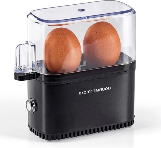 Elettrodomestico per cottura degli uova a basso consumo energetico per 2 uova - facile da utilizzare - uova cotte perfette - set di misurazione e foro per uova - progettazione compatta - materiale BPA-free - foro per uova in materiale nero