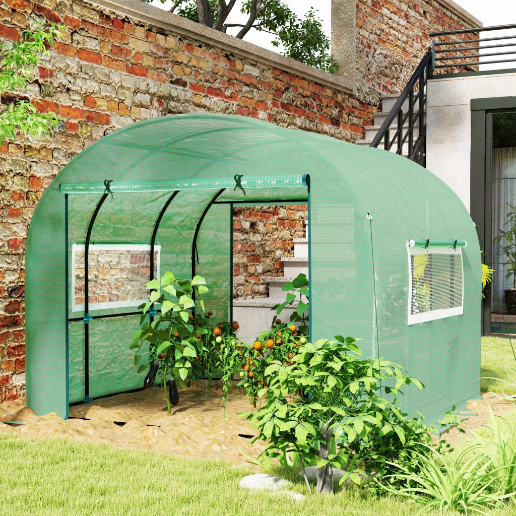 Serra a Tunnel per Orto 3x3x2 m con Porte Avvolgibili e Finestre in Acciaio e PE Anti UV Verde