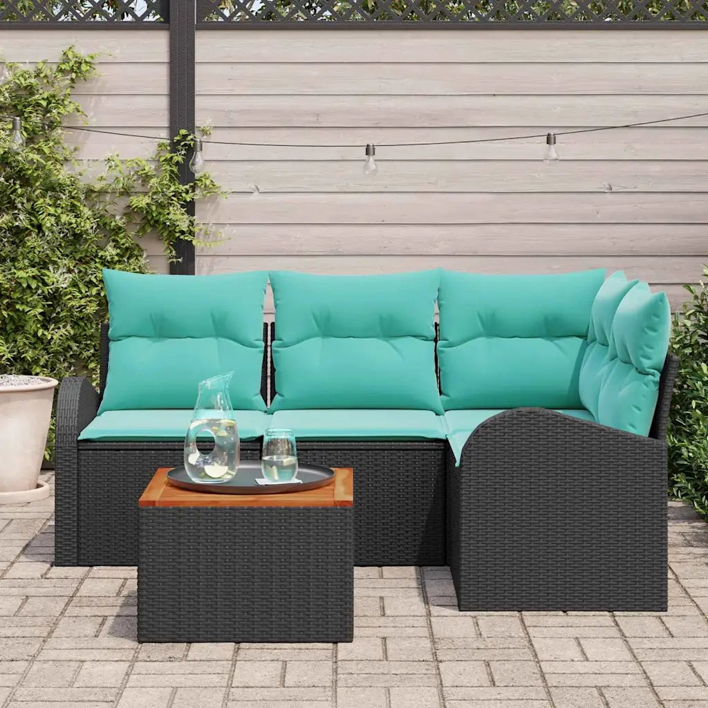 Set Divano da Giardino 5 pcs Nero e Turchese polyrattan 3356247