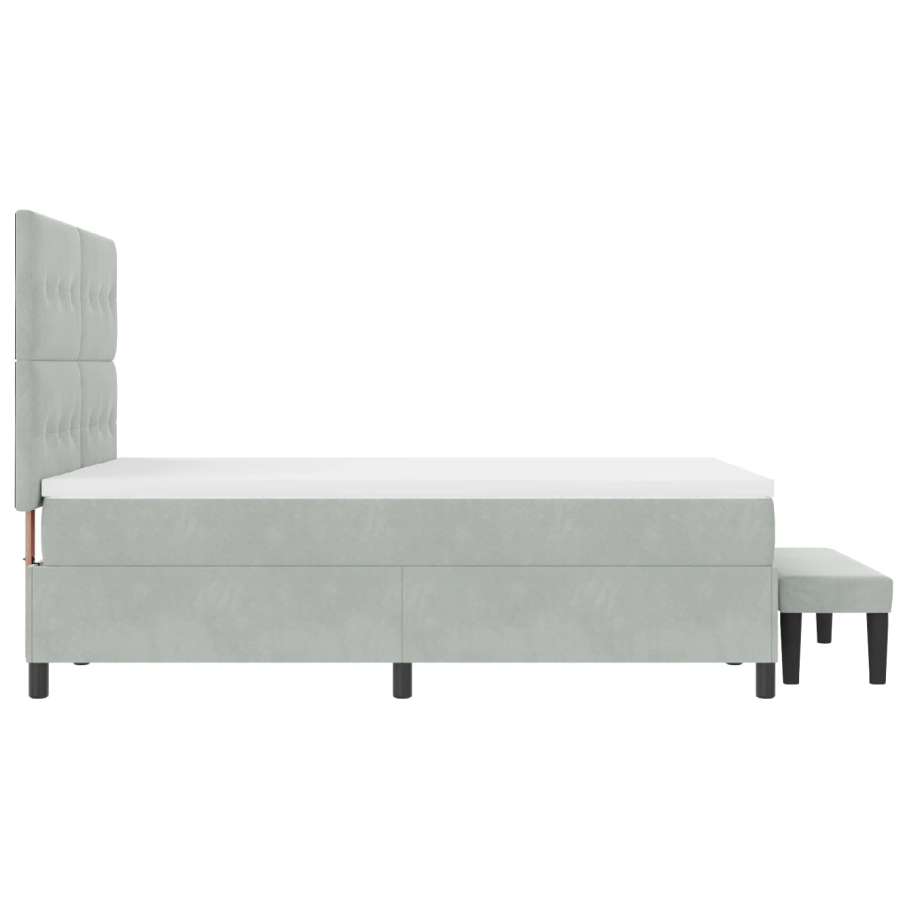 Letto Box Spring con Materasso e Panca Grigio Chiaro 140x190 cm Velluto