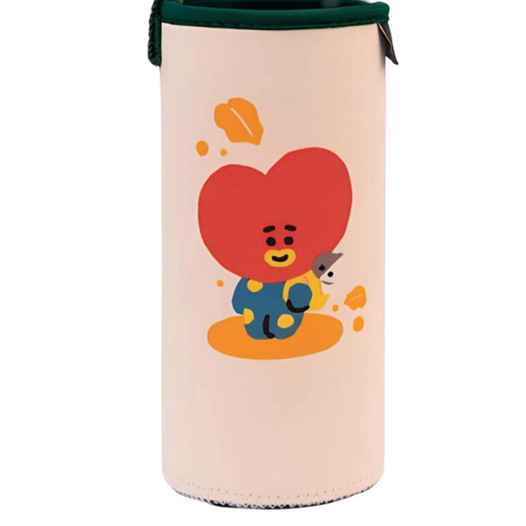 Borraccia in vetro riutilizzabile da 500 ml con motivo TATA e custodia Bianco / Verde Line Friends BT21