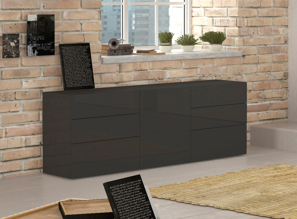 Credenza 1 Anta + 6 Cassetti 170x40x73 cm Metis Antracite Lucido