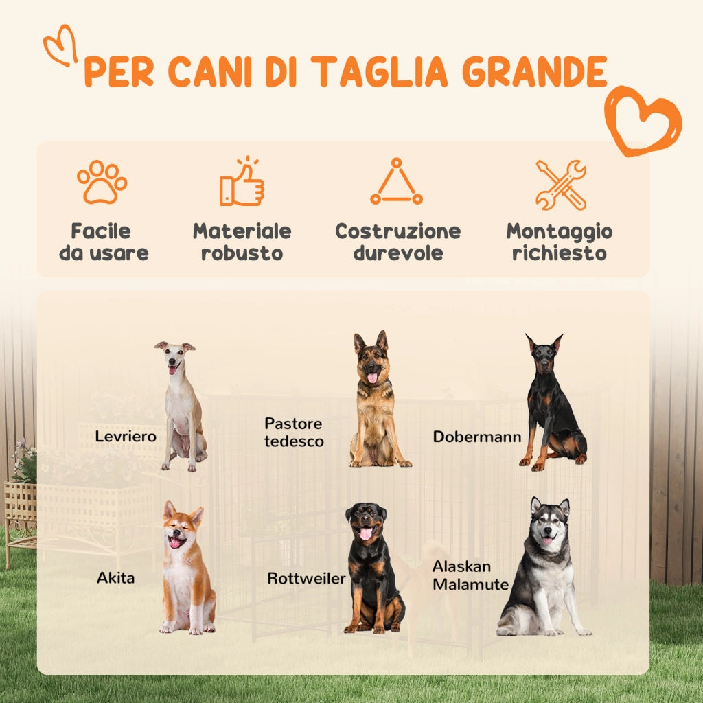 Recinto per Cani da Esterno con Tetto e Porta ¨C Minimal ¨C Argento Metallo 239x121x183 cm