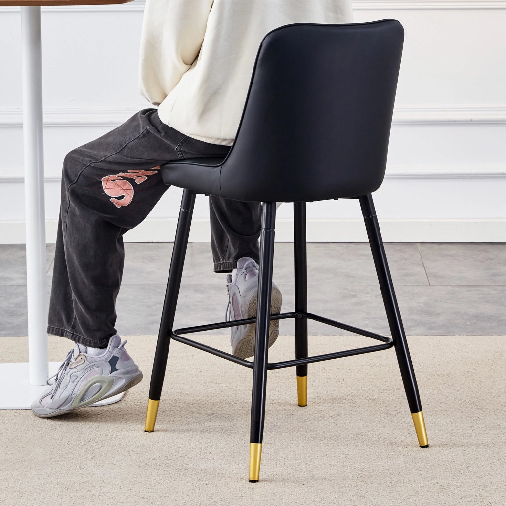 Sgabello da Bar Set di 2 con Schienale e Poggiapiedi, in Metallo e PU, Nero 100 cm