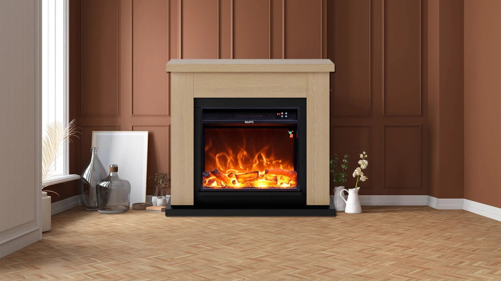 Camino Elettrico da Pavimento 99x88,3x25 cm Effetto Fiamma 1500W Sined Asciano Rovere