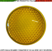 Lente Gialla Ricambio Semaforo Securvera Diametro luce 124 mm Diametro Esterno 135 mm Guarnizione Parapioggia Emissione Amplifica la Luce Modalità Puntiforme