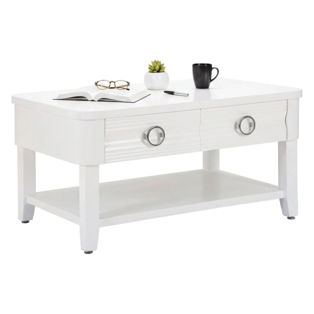 Tavolino da salotto Taylor, Tavolo basso da caffè, Portariviste per divano, Ripiano da soggiorno, 90x60 h47 cm, Bianco
