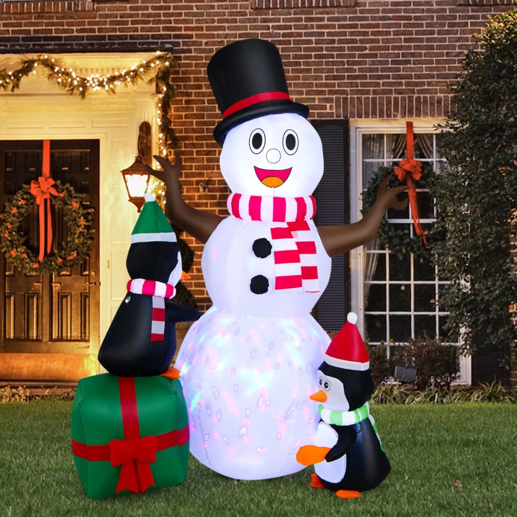 Pupazzo di neve gonfiabile da 180cm con pinguini, Decorazione natalizia invernale gonfiabile con luci LED soffiatore-Gonfiabili natalizi