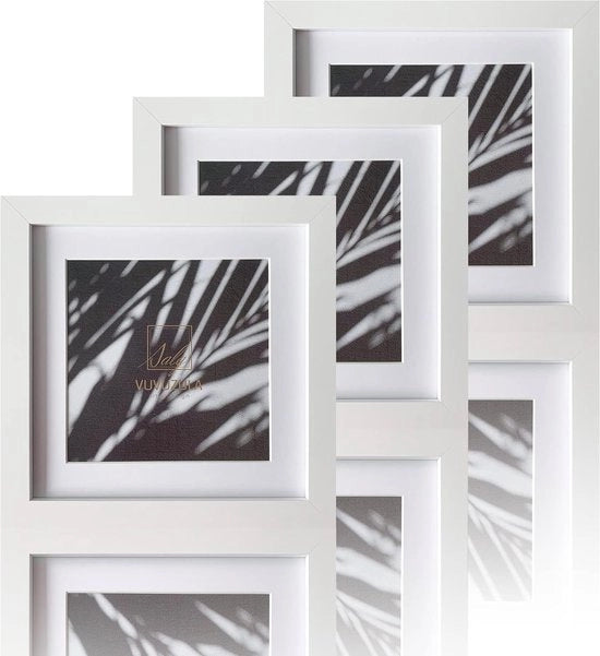 Scatola Fotografica 20x20cm Bianca Con Cornice Quadrata in Legno Cornice in Legno con Cornice Intermedia 15x15cm Set di 3