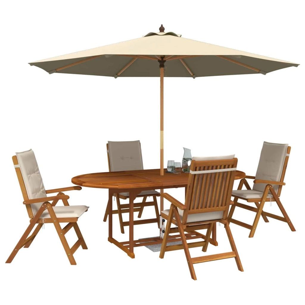 Set da pranzo da esterno con ombrellone 6 pz Bianco Crema 3438542
