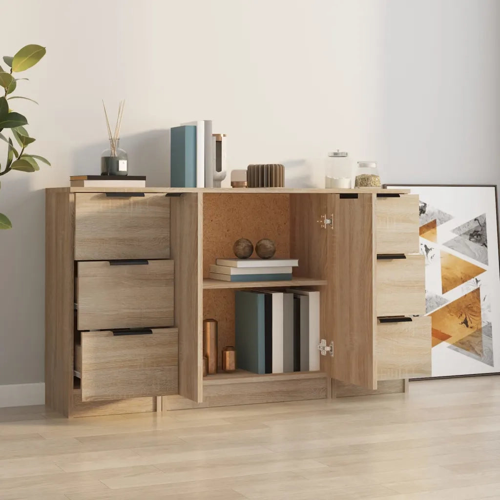 Credenze 3 pz | Madia | Buffet da pranzo | Armadio da pranzo Rovere Sonoma in Legno Multistrato