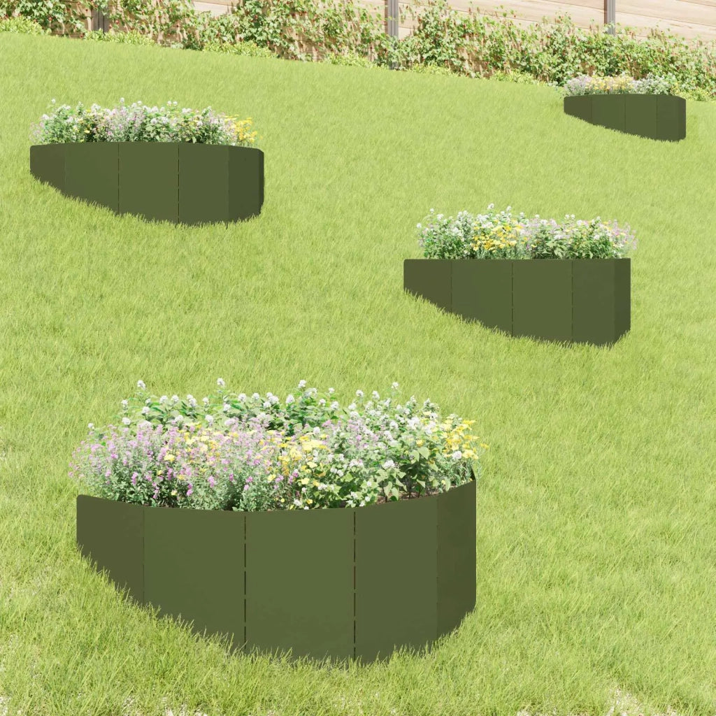 Bordura per Prato 4 pz 100 x 45 cm Acciaio Verde Oliva 8008896