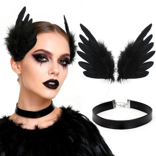 Accessori per capelli per sposa - Choker in pelle nera - Decorazione per capelli con spilla - Accessori per capelli con forma di ali d'angelo - Handmade