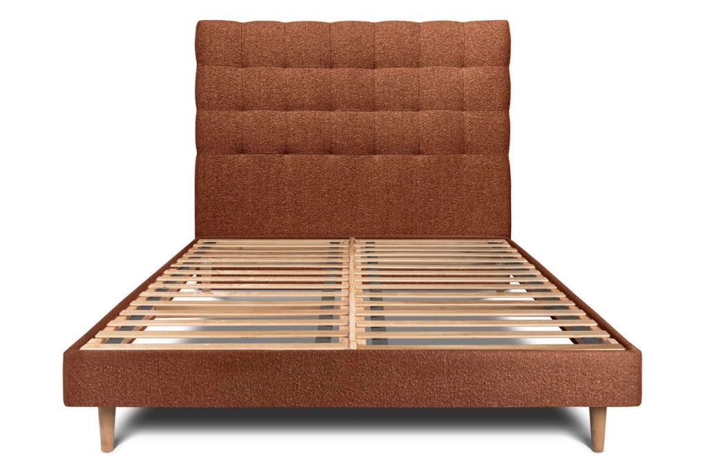 Letto 135x190 cm con testata imbottita - tessuto bouclé