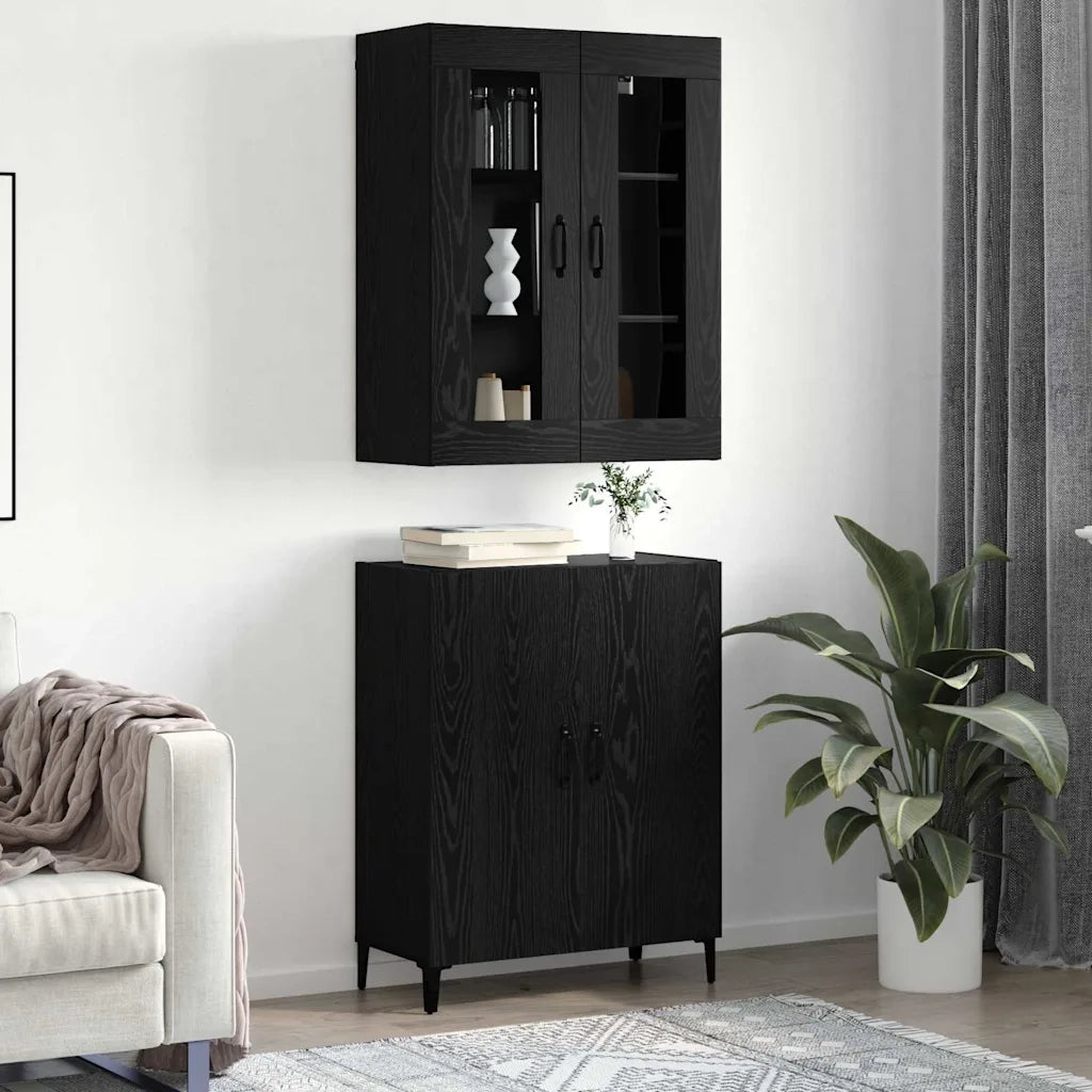 vidaXL Credenza 2 pcs Rovere nero 69,5 x 34 x 180 cm Legno multistrato