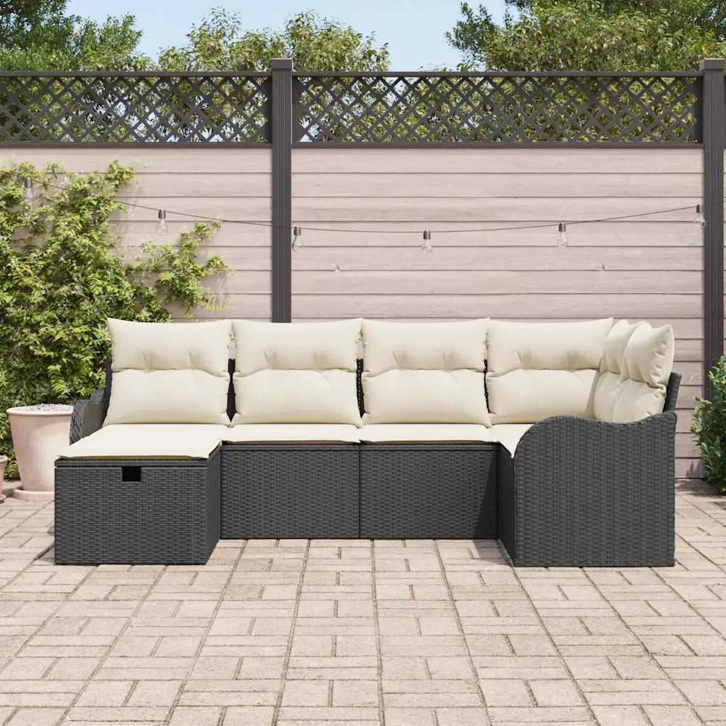 Set Divano da Giardino con cuscino 6 pcs Nero Poly Rattan