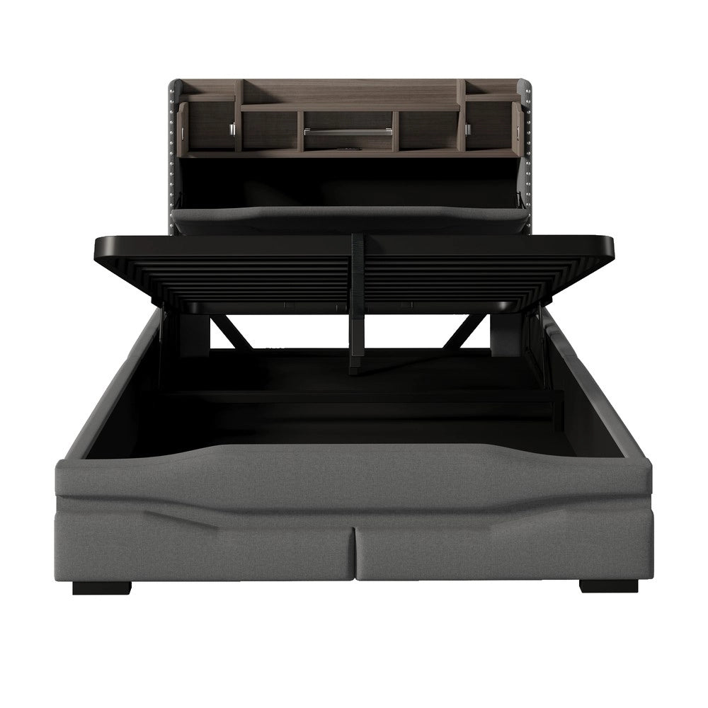 Letto Imbottito Contenitore con LED e USB ¨C MINIMAL ¨C Grigio 140x200